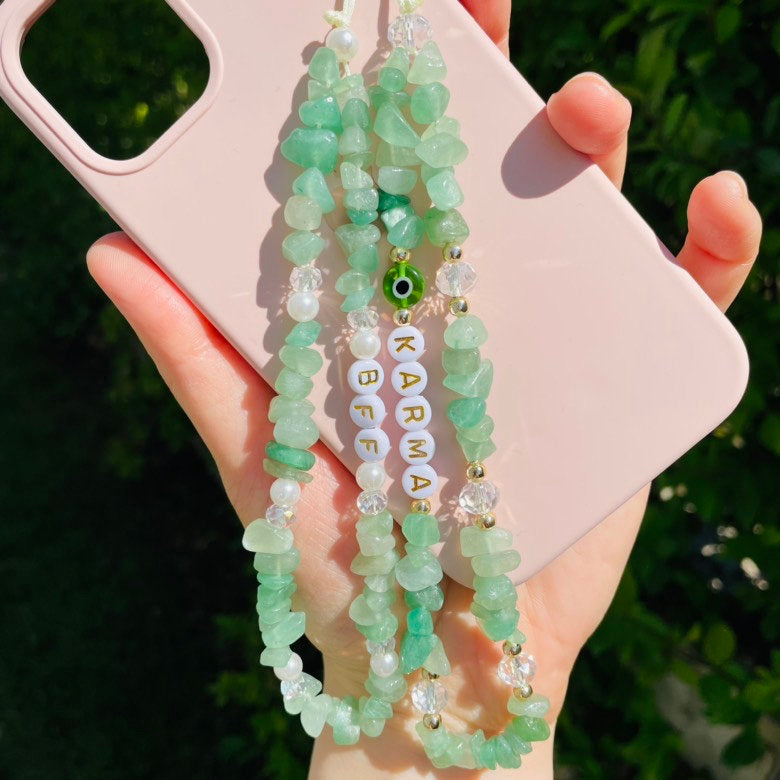 Personalized green pearl phone charm