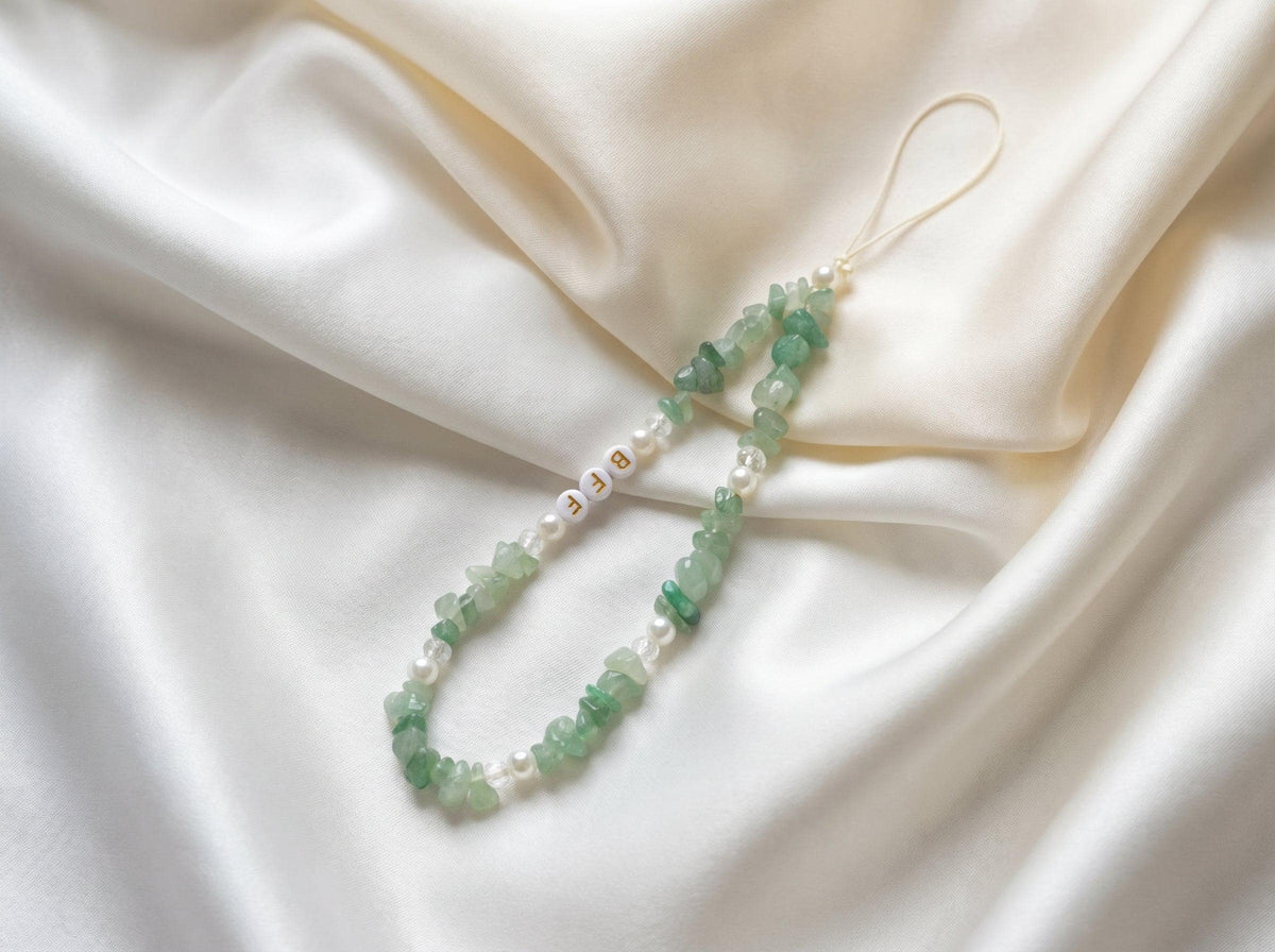 Personalized green pearl phone charm