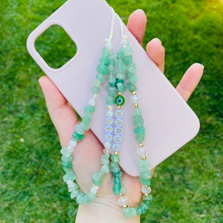 Personalized green pearl phone charm